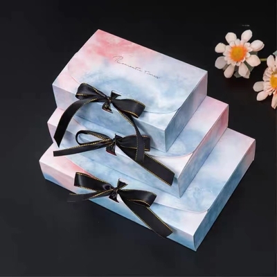 Colorful Coated Paper Foldable Gift Boxes With Ribbon Printing Logo Apparel Packaging