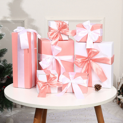 Red Art Paper  Paperboard Handmade Gift Boxes With Ribbons Lid And Based Shape For Packaging